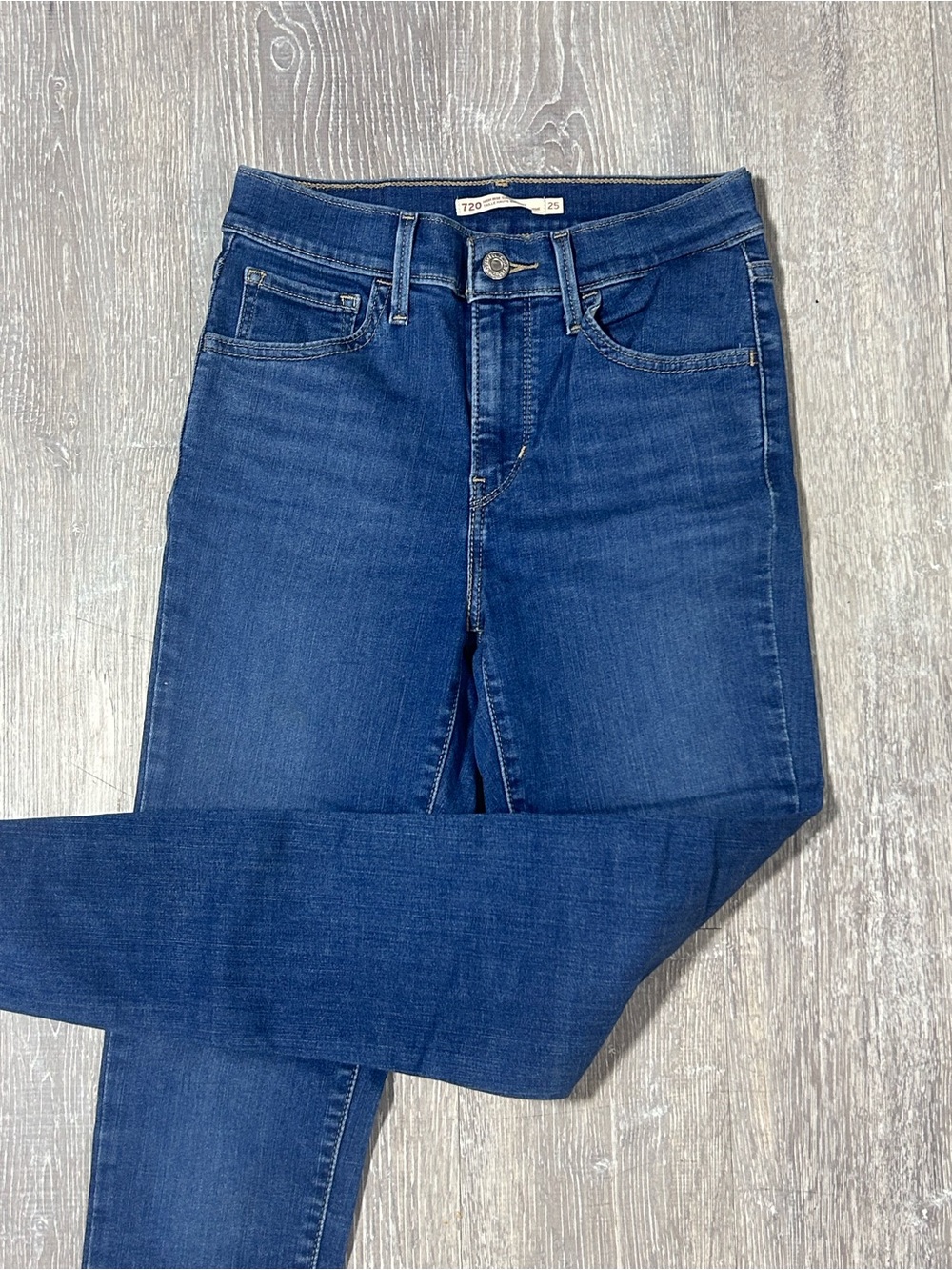 Levi's 720 High Rise Super Skinny Jeans W25 Blue Wash Cropped Ankle Stretch